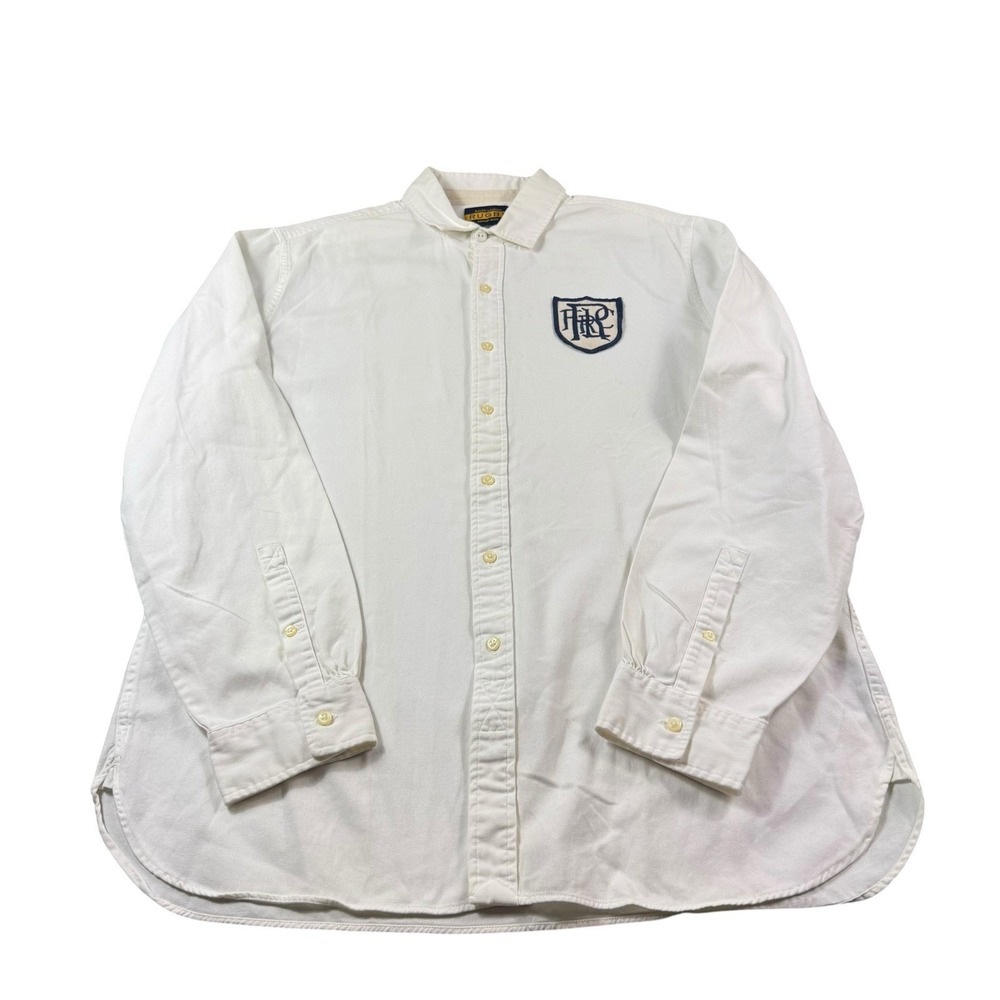 Ralph Lauren Rugby White Crest L/S Oxford Button Front Size XL  Y2K
